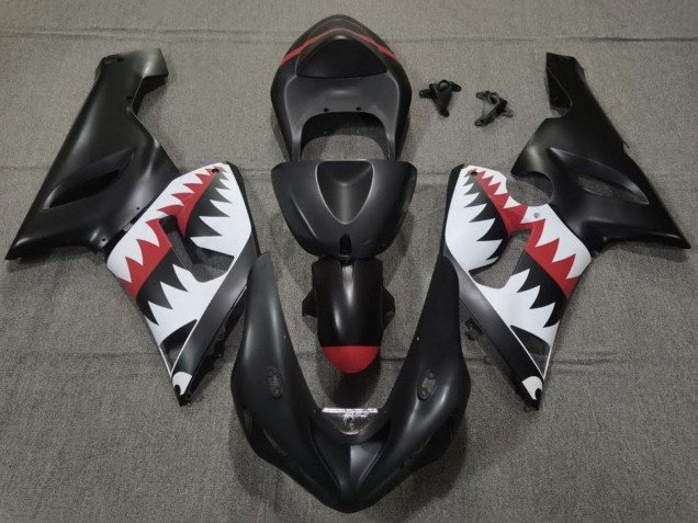 Preisgünstige Kawasaki ZX6R Motorrad Verkleidung 2005-2006 - Matt Schwarz Weiss Rot Hai