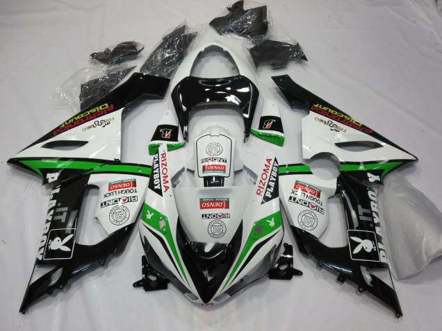 Preisgünstige Kawasaki ZX6R Motorrad Verkleidung 2005-2006 - Weiss Schwarz Grun Rot Rizoma Playboy