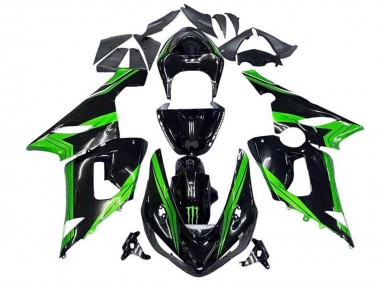 Preisgünstige Kawasaki ZX6R Motorrad Verkleidung 2005-2006 - Grun Glanzendes Schwarz Monster Streifen