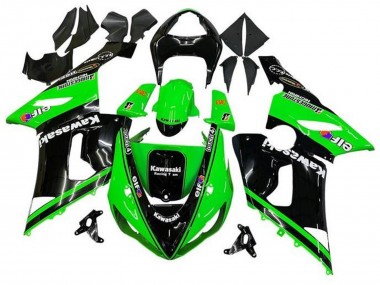 Preisgünstige Kawasaki ZX6R Motorrad Verkleidung 2005-2006 - Glanzendes Schwarz Grun Weiss Elf Touch4 Bridgestone