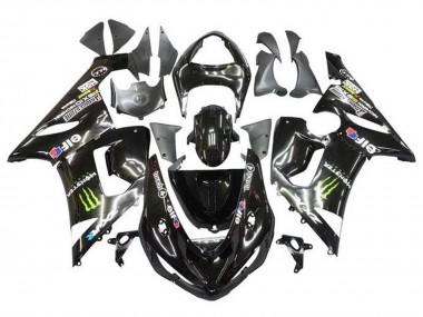 Preisgünstige Kawasaki ZX6R Motorrad Verkleidung 2005-2006 - Glanzendes Schwarz Gelb Monster