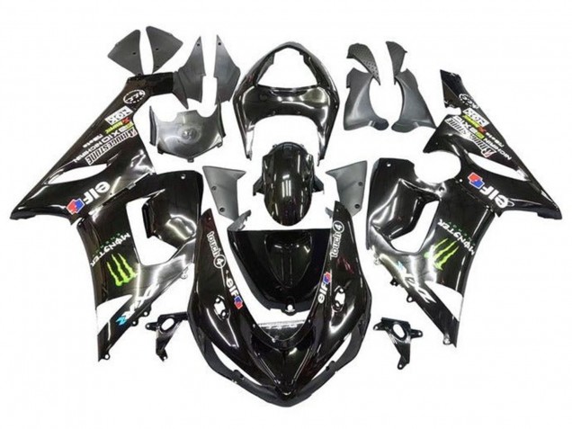 Preisgünstige Kawasaki ZX6R Motorrad Verkleidung 2005-2006 - Glanzendes Schwarz Gelb Monster