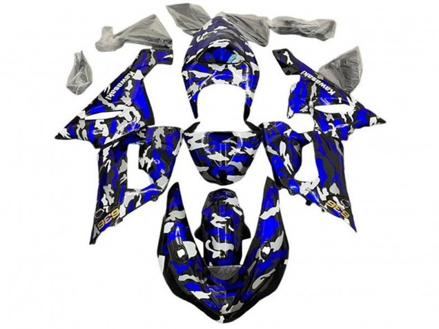 Preisgünstige Kawasaki ZX6R Motorrad Verkleidung 2005-2006 - Blau Camouflage