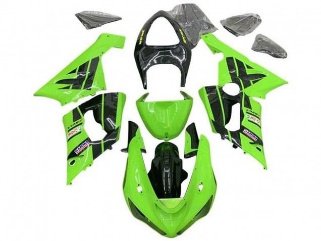Preisgünstige Kawasaki ZX6R Motorrad Verkleidung 2005-2006 - Hellgrun Schwarz Castrol