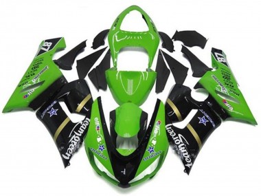 Preisgünstige Kawasaki ZX6R Motorrad Verkleidung 2005-2006 - Grun Glanzendes Schwarz Blau Stern Team Grun