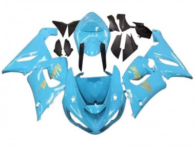 Preisgünstige Kawasaki ZX6R Motorrad Verkleidung 2005-2006 - Hellblau Gold