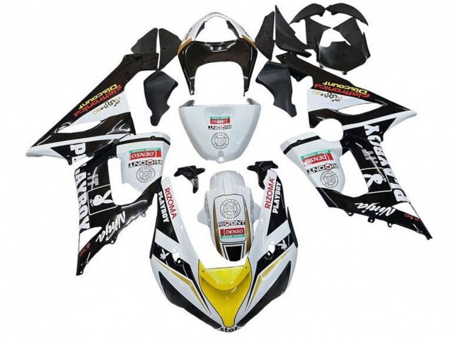 Preisgünstige Kawasaki ZX6R Motorrad Verkleidung 2005-2006 - Weiss Schwarz Gelb Rot Rizoma Playboy
