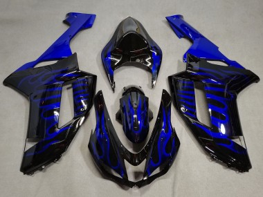 Preisgünstige Kawasaki ZX6R Motorrad Verkleidung 2007-2008 - Schwarz Blaue Flamme