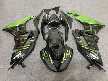 Preisgünstige Kawasaki ZX6R Motorrad Verkleidung 2007-2008 - Schwarz Hellgrun Flamme