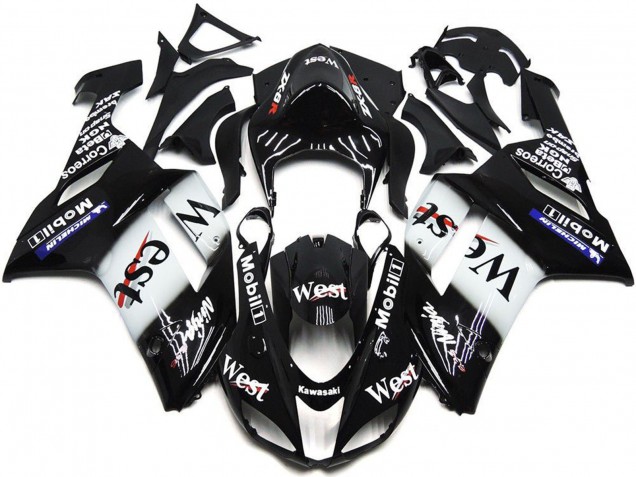 Preisgünstige Kawasaki ZX6R Motorrad Verkleidung 2007-2008 - Schwarz Weiss Weste Mobil