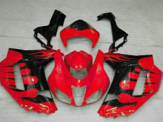 Preisgünstige Kawasaki ZX6R Motorrad Verkleidung 2007-2008 - Rot Schwarz Flamme