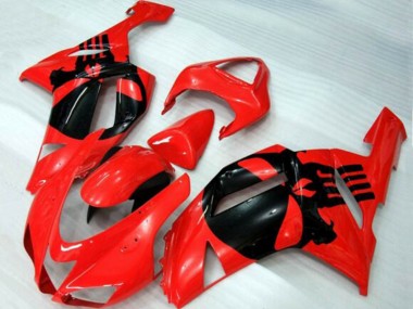 Preisgünstige Kawasaki ZX6R Motorrad Verkleidung 2007-2008 - Rot Schwarz Schadel