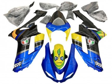 Preisgünstige Kawasaki ZX6R Motorrad Verkleidung 2007-2008 - Blau Schwarz Gelb Hai