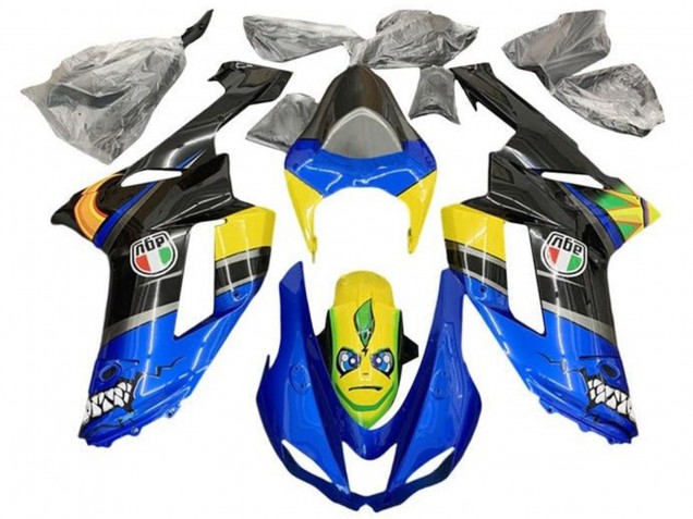 Preisgünstige Kawasaki ZX6R Motorrad Verkleidung 2007-2008 - Blau Schwarz Gelb Hai