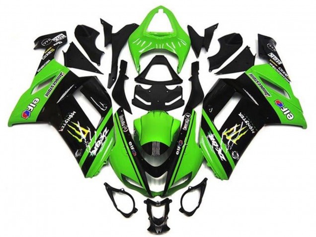 Preisgünstige Kawasaki ZX6R Motorrad Verkleidung 2007-2008 - Grun Schwarz Monster Elf