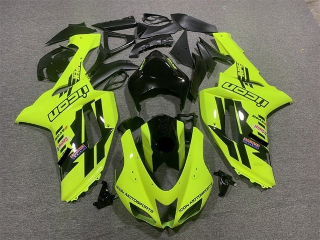 Preisgünstige Kawasaki ZX6R Motorrad Verkleidung 2007-2008 - Neon Gelb Schwarz Icon