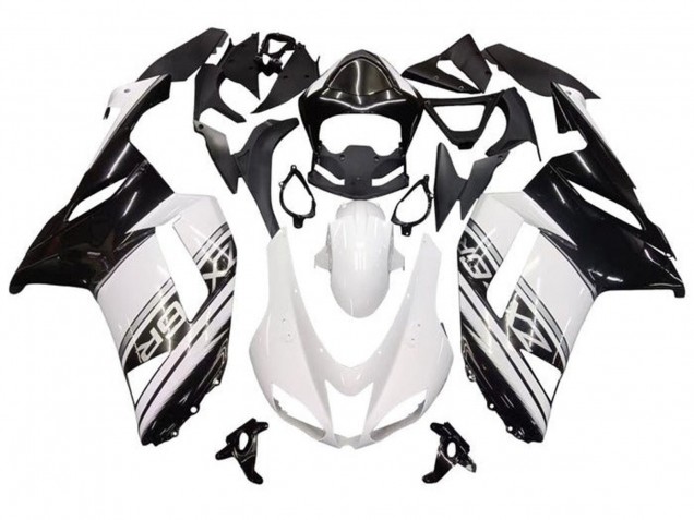 Preisgünstige Kawasaki ZX6R Motorrad Verkleidung 2007-2008 - Weiss Schwarz Silber Streifen