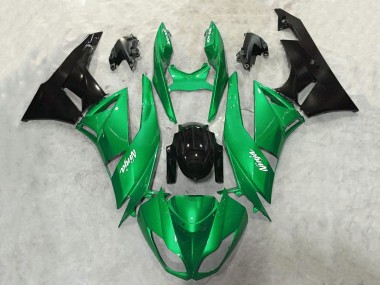Preisgünstige Kawasaki ZX6R Motorrad Verkleidung 2009-2012 - Grun Glanzendes Schwarz Weiss Ninja