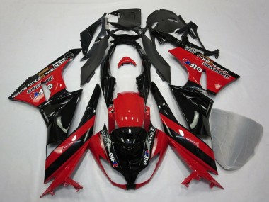 Preisgünstige Kawasaki ZX6R Motorrad Verkleidung 2009-2012 - Rot Glanzendes Schwarz Elf Touch4 Bridgestone
