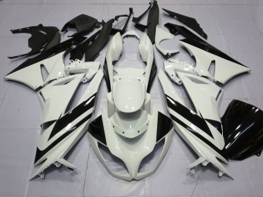 Preisgünstige Kawasaki ZX6R Motorrad Verkleidung 2009-2012 - Weiss Glanzendes Schwarz Streifen