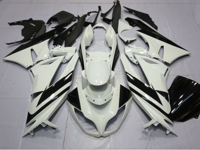 Preisgünstige Kawasaki ZX6R Motorrad Verkleidung 2009-2012 - Weiss Glanzendes Schwarz Streifen