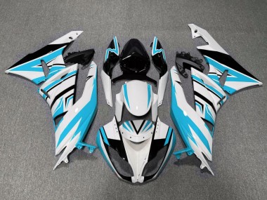 Preisgünstige Kawasaki ZX6R Motorrad Verkleidung 2009-2012 - Weiss Hellblau Schwarz