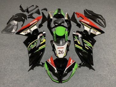Preisgünstige Kawasaki ZX6R Motorrad Verkleidung 2009-2012 - Grun Glanzendes Schwarz Weiss Rot Showr 26