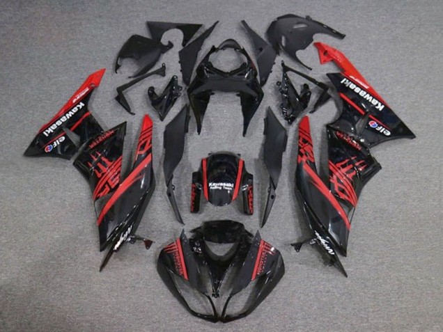 Preisgünstige Kawasaki ZX6R Motorrad Verkleidung 2009-2012 - Glanzendes Schwarz Rot Monster