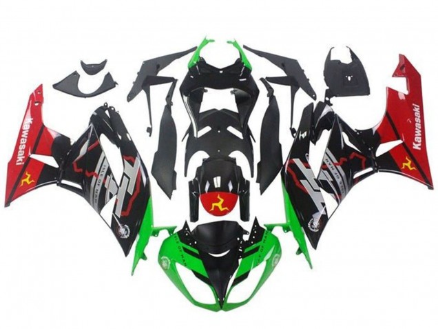 Preisgünstige Kawasaki ZX6R Motorrad Verkleidung 2009-2012 - Grun Glanzendes Schwarz Rot
