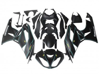 Preisgünstige Kawasaki ZX6R Motorrad Verkleidung 2009-2012 - Matt Schwarz Blau Gelb Streifen