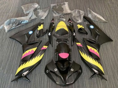 Preisgünstige Kawasaki ZX6R Motorrad Verkleidung 2009-2012 - Gelb Rosa Matt Schwarz Hai