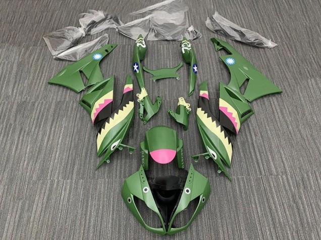 Preisgünstige Kawasaki ZX6R Motorrad Verkleidung 2009-2012 - Gelb Rosa Matt Grun Hai