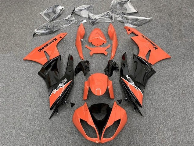 Preisgünstige Kawasaki ZX6R Motorrad Verkleidung 2009-2012 - Orange Glanzendes Schwarz