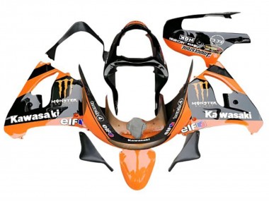 Preisgünstige Kawasaki ZX6R Motorrad Verkleidung 2009-2012 - Orange Glanzendes Schwarz Elf Monster
