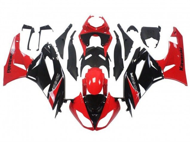 Preisgünstige Kawasaki ZX6R Motorrad Verkleidung 2009-2012 - Rot Glanzendes Schwarz