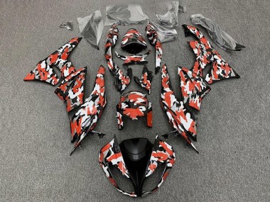 Preisgünstige Kawasaki ZX6R Motorrad Verkleidung 2009-2012 - Rot Weiss Schwarz Camouflage