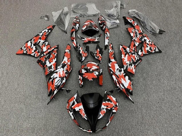 Preisgünstige Kawasaki ZX6R Motorrad Verkleidung 2009-2012 - Rot Weiss Schwarz Camouflage