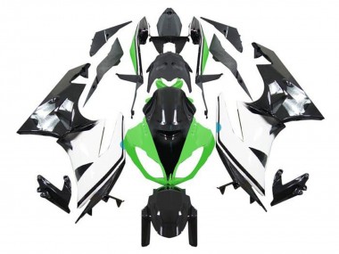 Preisgünstige Kawasaki ZX6R Motorrad Verkleidung 2009-2012 - Grun Weiss Glanzendes Schwarz