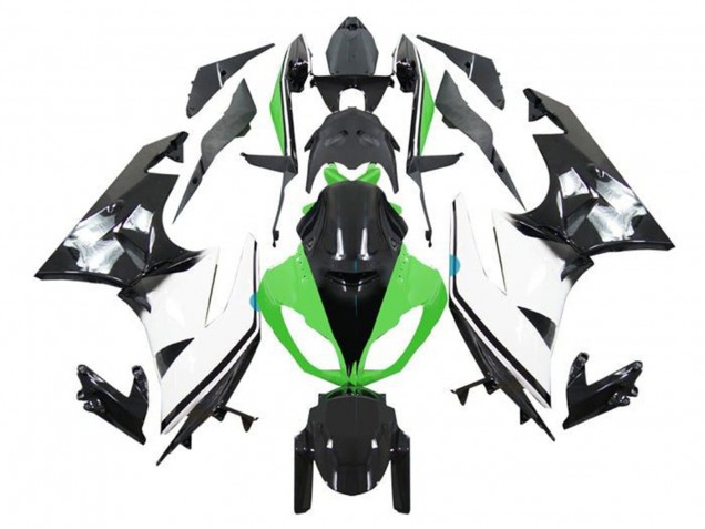 Preisgünstige Kawasaki ZX6R Motorrad Verkleidung 2009-2012 - Grun Weiss Glanzendes Schwarz