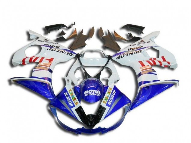 Preisgünstige Yamaha YZF R6 Motorrad Verkleidung 2003-2004 - Weiss Blau Rot Fiat Motul Dunlop Michelin