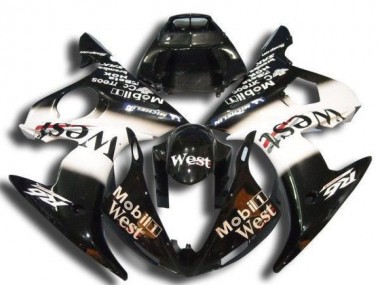 Preisgünstige Yamaha YZF R6 Motorrad Verkleidung 2003-2004 - Glanzendes Schwarz Weiss Mobil West Michelin