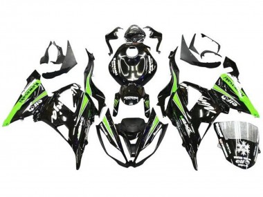 Preisgünstige Kawasaki ZX6R Motorrad Verkleidung 2013-2018 - Glanzendes Schwarz Grun Weiss Monster Schnee