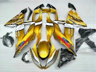 Preisgünstige Kawasaki ZX6R Motorrad Verkleidung 2013-2018 - Gold Weiss Schwarz