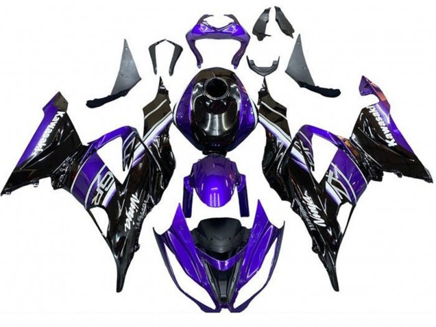 Preisgünstige Kawasaki ZX6R Motorrad Verkleidung 2013-2018 - Blau Glanzendes Schwarz