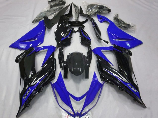 Preisgünstige Kawasaki ZX6R Motorrad Verkleidung 2013-2018 - Blau Glanzendes Schwarz