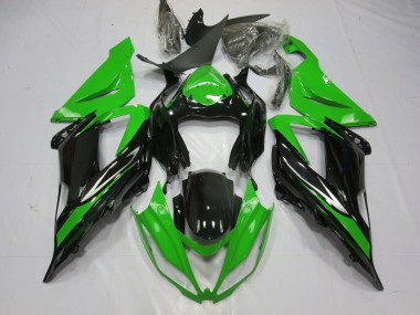 Preisgünstige Kawasaki ZX6R Motorrad Verkleidung 2013-2018 - Grun Glanzendes Schwarz
