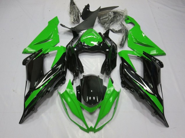 Preisgünstige Kawasaki ZX6R Motorrad Verkleidung 2013-2018 - Grun Glanzendes Schwarz