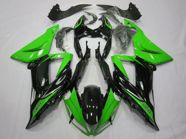 Preisgünstige Kawasaki ZX6R Motorrad Verkleidung 2013-2018 - Grun Glanzendes Schwarz