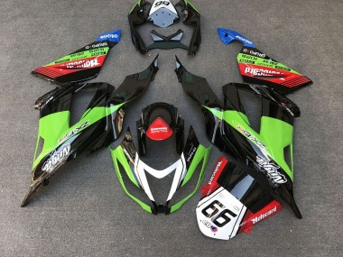 Preisgünstige Kawasaki ZX6R Motorrad Verkleidung 2013-2018 - Grun Schwarz Rot Weiss Motocard 66