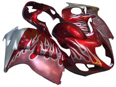 Preisgünstige Suzuki GSXR 1300 Hayabusa Motorrad Verkleidung 1996-2007 - Rot Silber Flamme